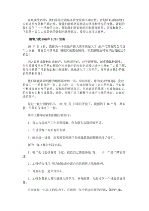 銷售月度總結和下月計劃銷售月度總結及下月工作計劃(實用9篇)-免費閱讀